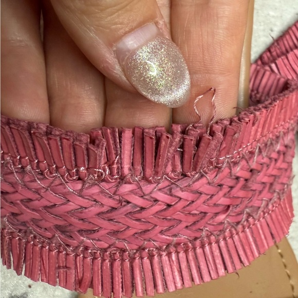 Beachy Boho Two Toned Grass Raffia Woven Fringe Colorful Summer Sandals Slides - Picture 4 of 5